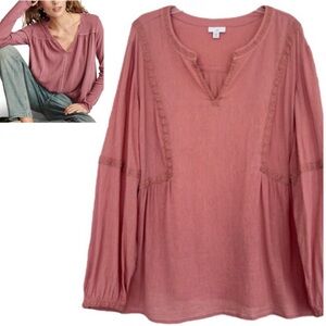 J Jill Embroidered Blouse Boho Lace Top Rose Pink Size 3X